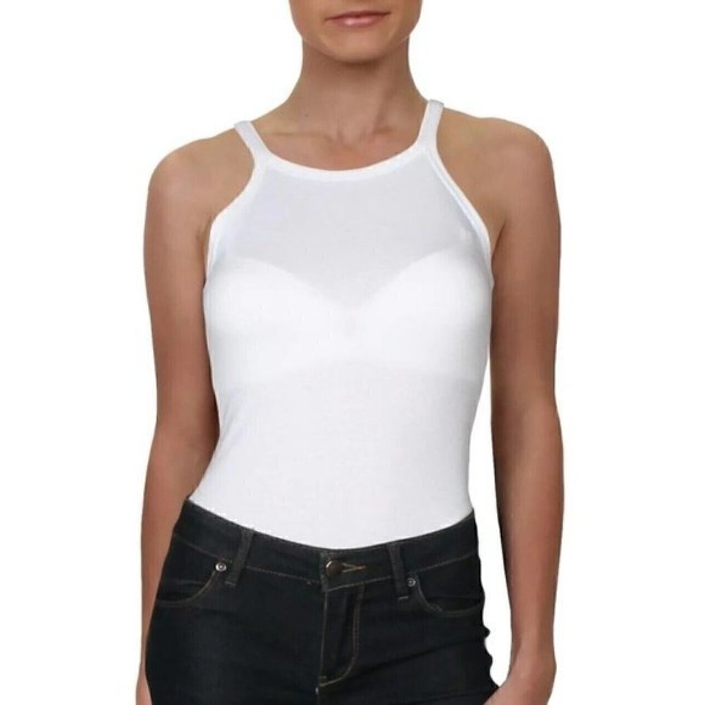 Nwt Danielle Bernstein White Ribbed Tank Top Bodysuit Size Large